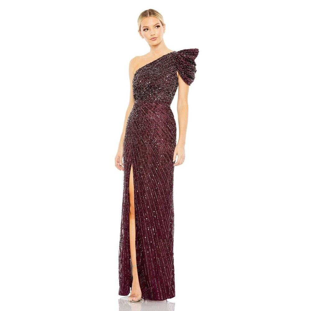 Mac Duggal Burgundy One-Shoulder Wedding Dress